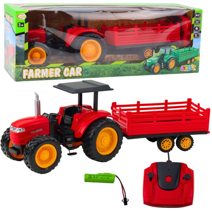 Tractor de granja control remoto con remolque rojo