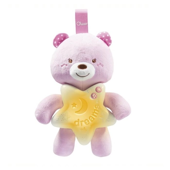 Oso de peluche Chicco toys Good Night Bear Rosa con luz y melodías.