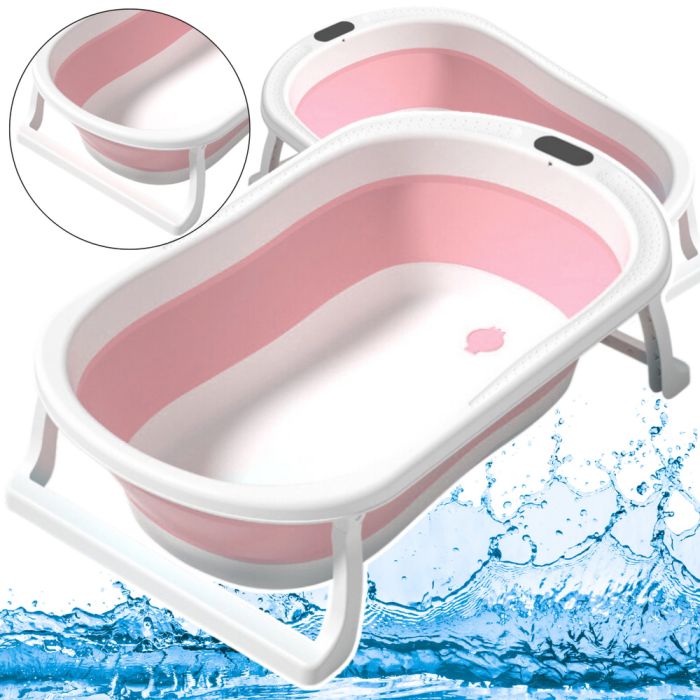 Bañera plegable con pies antideslizantes color rosa