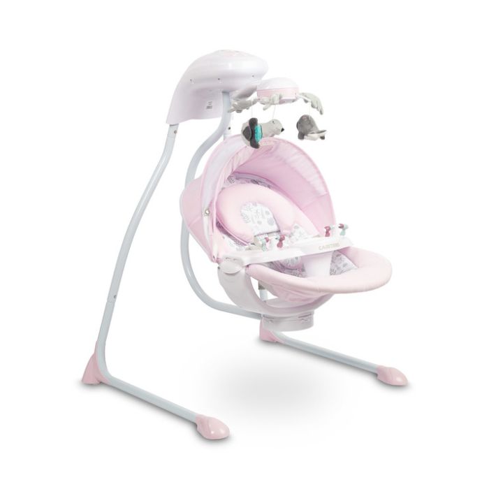 Hamaca eléctrica Raffi Rosa Caretero con asiento rotatorio.