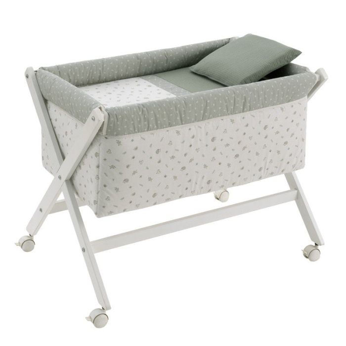 Minicuna Tijera Madera Calma Verde/blanco 55x87x74 Cm - Cambrass