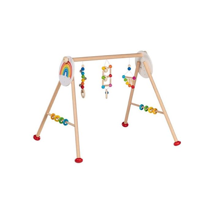 Gimnasio para bebés el iris de Goki con juguetes colgantes y colores atractivos.