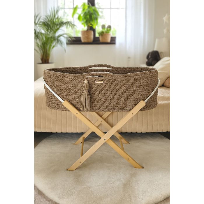 Moses Basket Boho Handmade With Stand - Sand