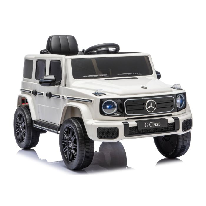 Coche eléctrico infantil Mercedes G 4x4 blanco Lean Cars con tracción total, vista frontal