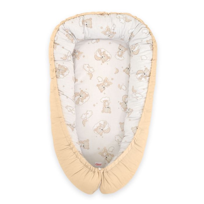 Baby Nest Double-sided Premium Cocoon For Infants Bobono- Rainbow Beige Bear/ Beige