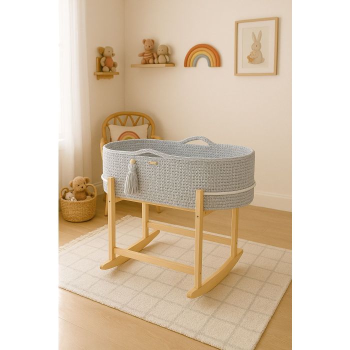 Set de Moisés Crochet con Patas Mecedora – Gris Claro