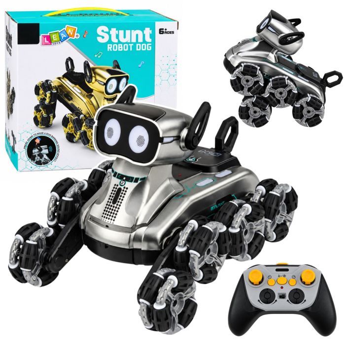 Perro robot teledirigido plata con características interactivas