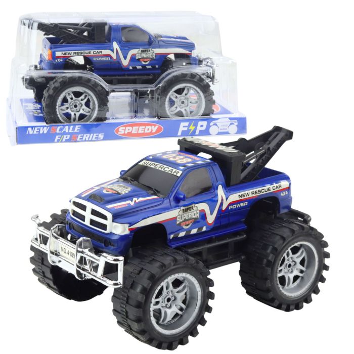 Vehículo de rescate todoterreno con tracción trasera azul 27cm