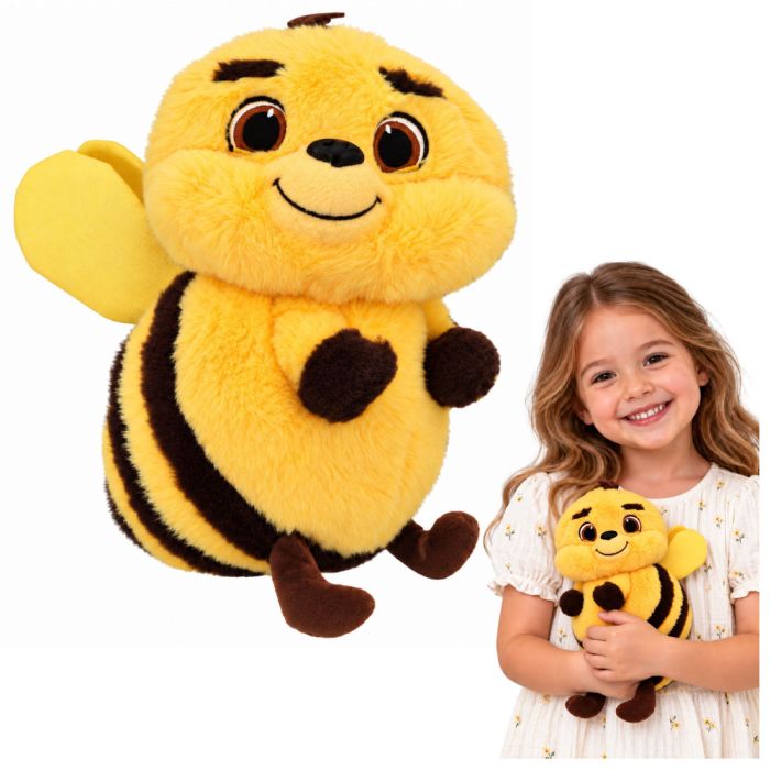 Peluche de abeja amarillo, juguete suave para abrazar.