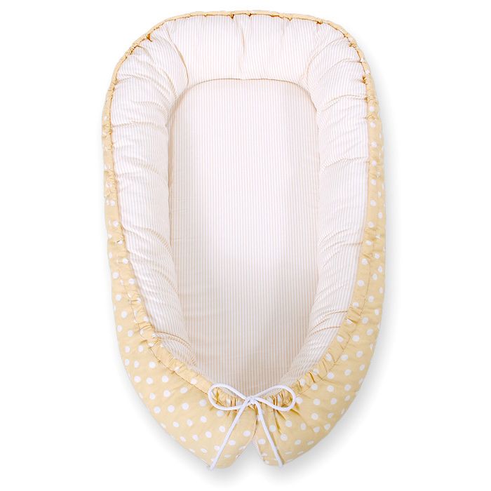 Baby Nest Double-sided Premium Cocoon For Infants Bobono- White Dots On Beige/ Beige Strips