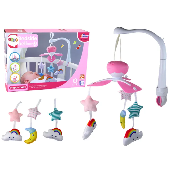Carrusel de Cuna con Sonido Nubes y Estrellas Rosa