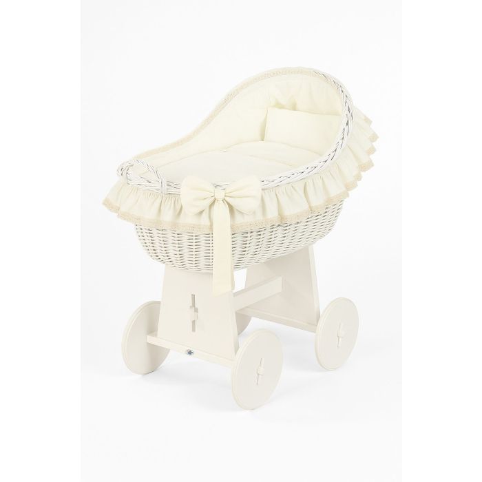 Moisés de Mimbre My Sweet Baby con Ruedas Blanco y Textil Crema