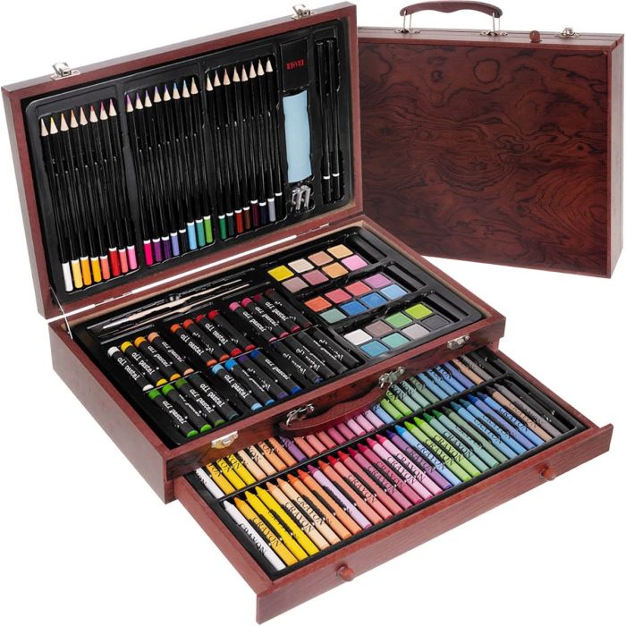 Kit de Pintura en caja de madera con Cajón , 142 piezas