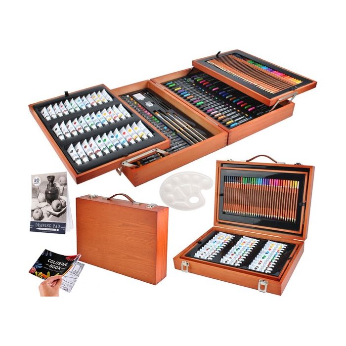 Kit de pintura en maletín de madera 174 piezas