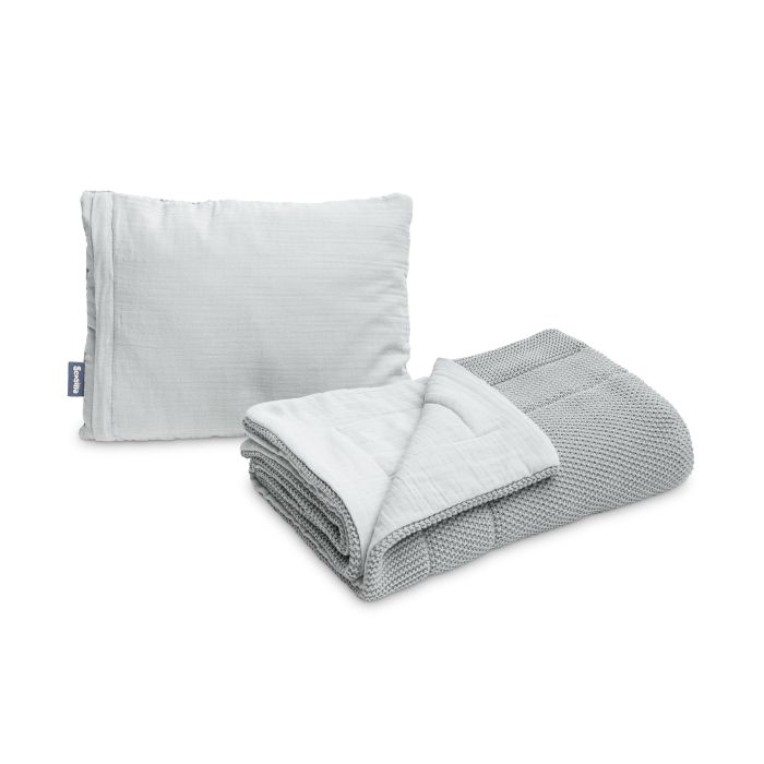 Conjunto de Cuna, Manta + Almohada Gris Tejido con Muselina