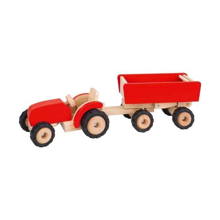 Tractor rojo con remolque , Goki