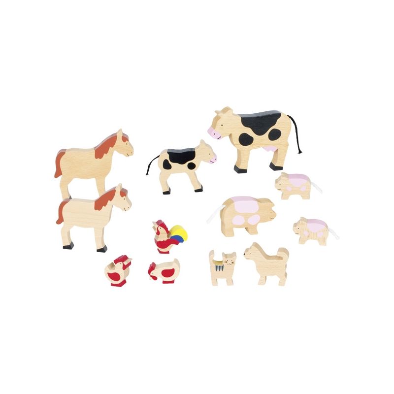 Set de 12 animales de la granja de madera, de Goki