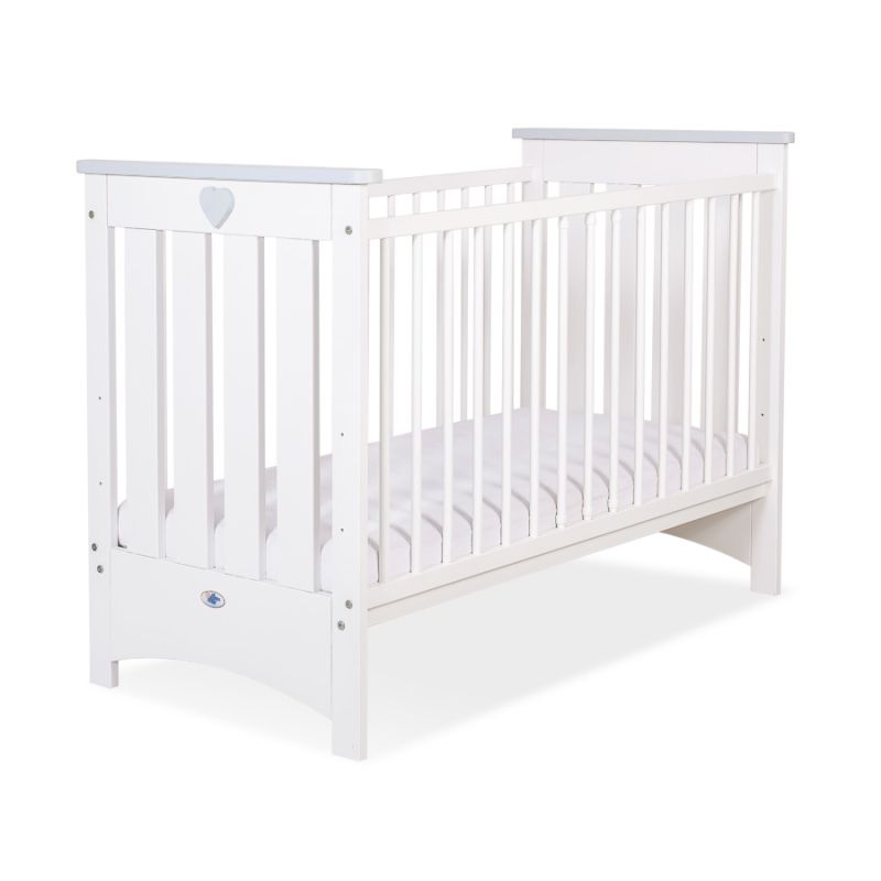 Cuna de Madera Lorenzo III 120x60 cm Blanca y Gris – Con Teething Rail, 3 Alturas y Barrotes Extraíbles