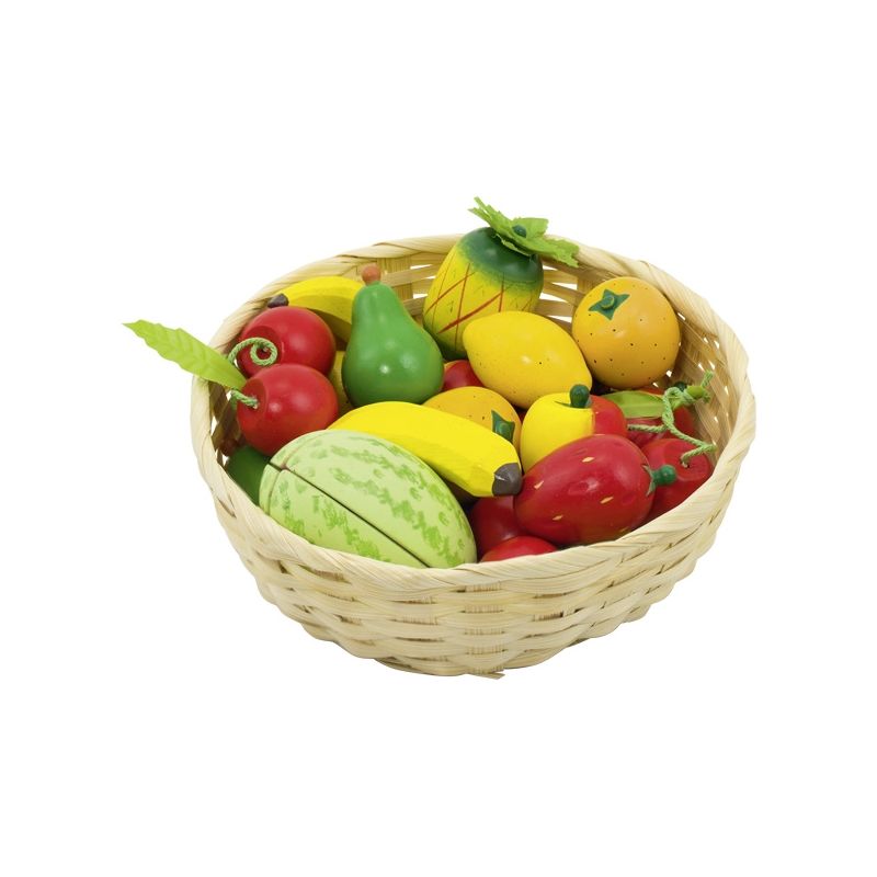 Cesta de mimbre con 23 frutas variadas de madera, de Goki