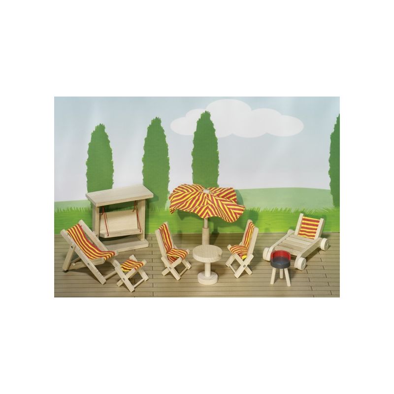 Set de 9 muebles de jardín para casa de muñecas, de Goki