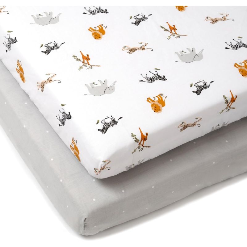 Pack 2 Sábanas Bajeras Ajustables Jungle Dream 140x70 cm para Cuna | Algodón Transpirable | Clair de Lune