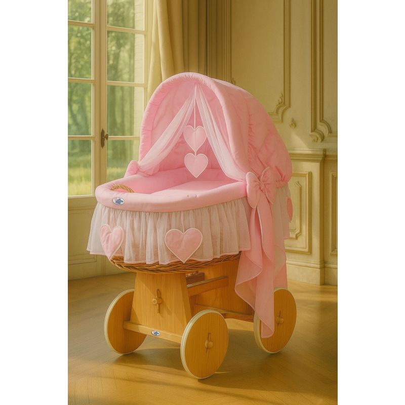 Capazo de Mimbre Natural con Dosel Amelie + Ropa de Cama Rosa – MY SWEET BABY