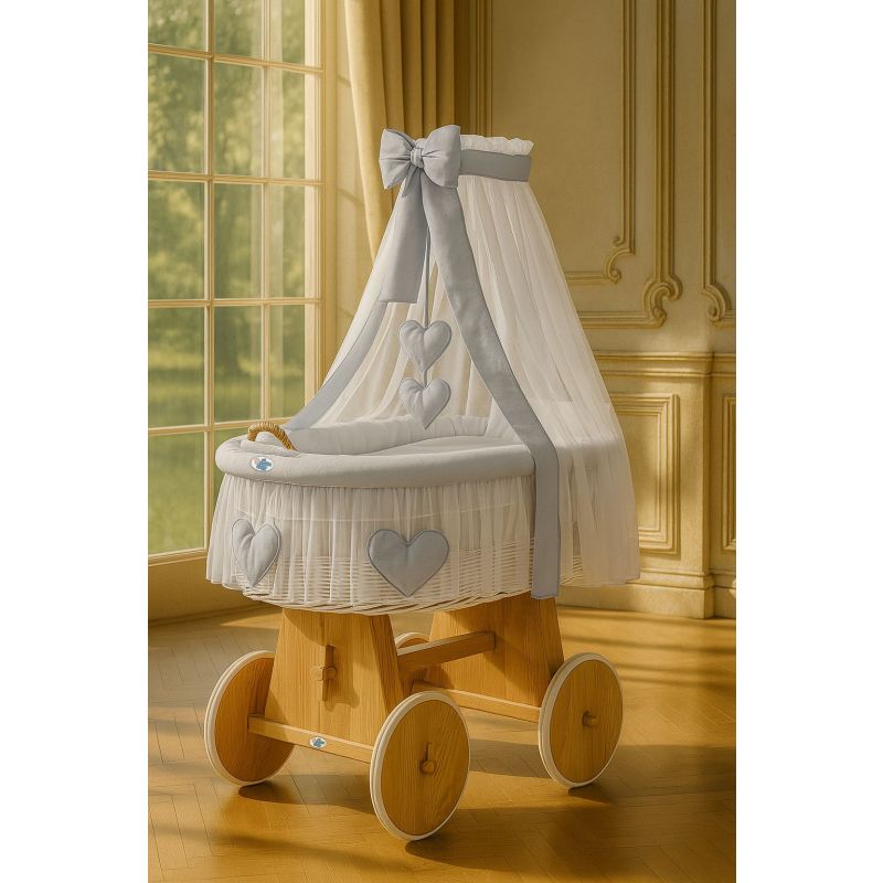 Capazo de Mimbre Natural con Dosel y Cortina Amelie + Ropa de Cama Gris – MY SWEET BABY
