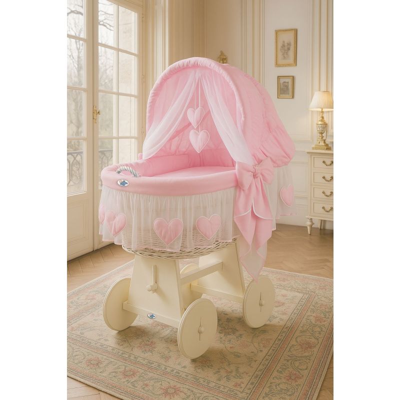Capazo de Mimbre Blanco con Dosel Amelie + Ropa de Cama Rosa – MY SWEET BABY