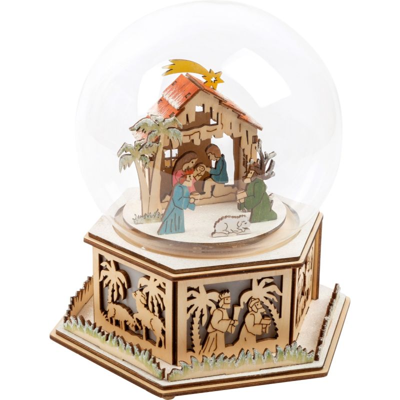Belén bola de cristal iluminada con caja de música