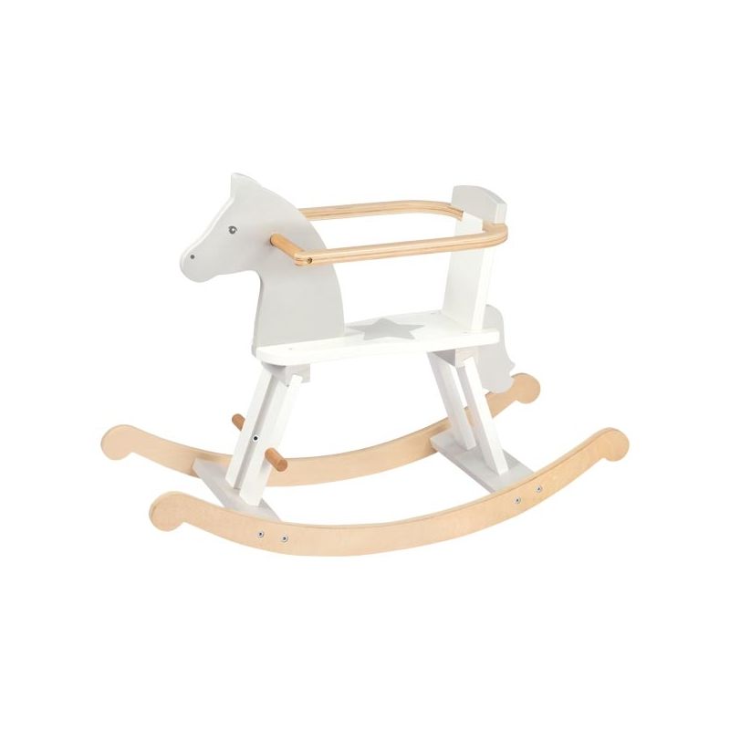 Caballo balancín Blanco de madera Goki, con respaldo desmontable