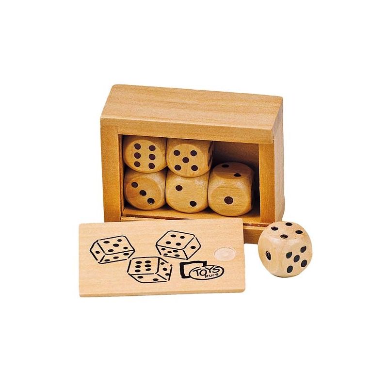 Caja con 6 dados de madera