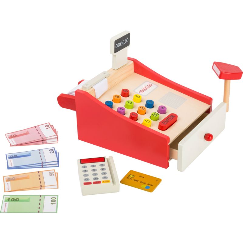 Caja registradora de madera con Rollo de Papel - 14 piezas