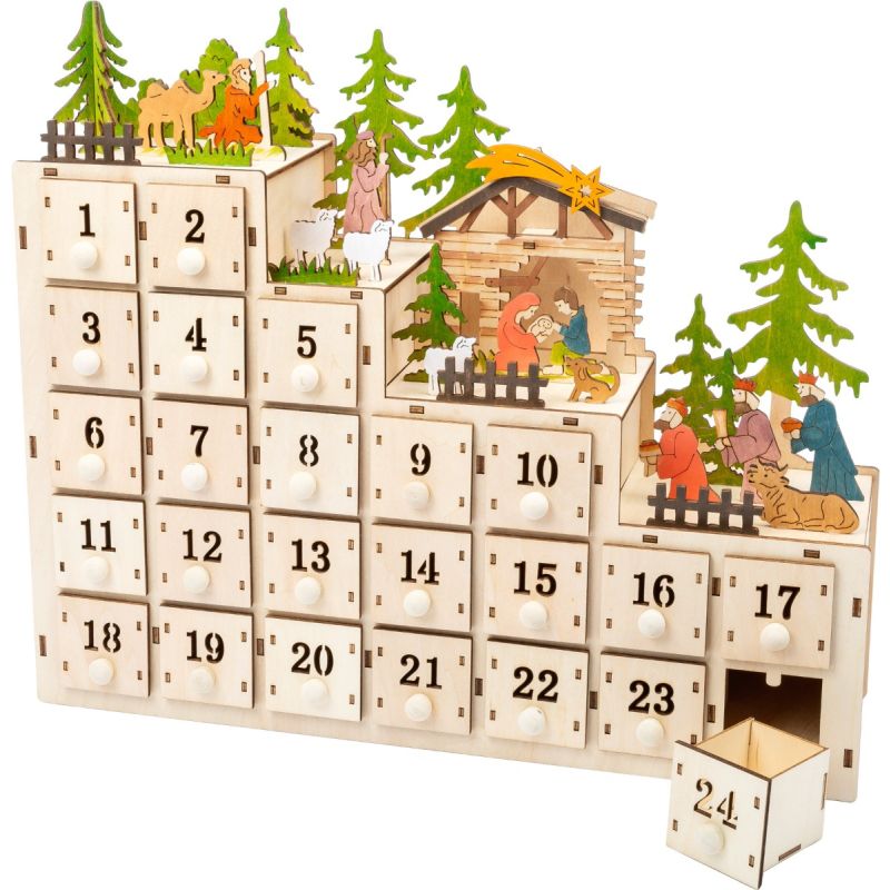 Calendario de Adviento de Madera Pesebre de Navidad , con luz