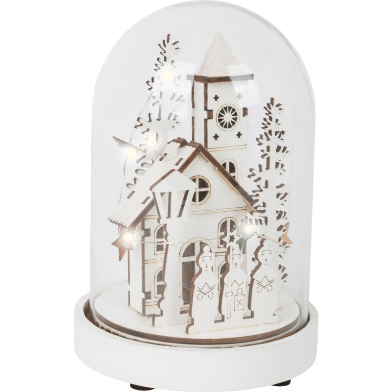 Campana brillante Pueblo de invierno , madera y vidrio