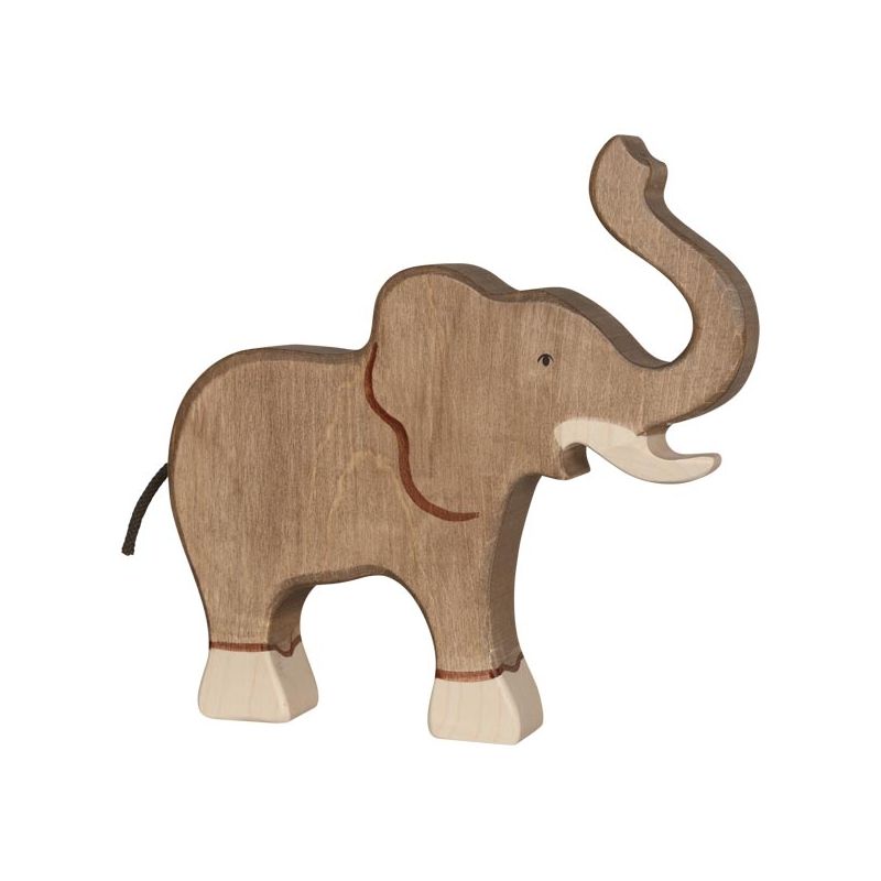 Figura de madera Elefante con la trompa Levantada Holztiger