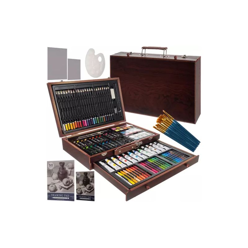 Set de Pintura maletín de madera, 128 piezas