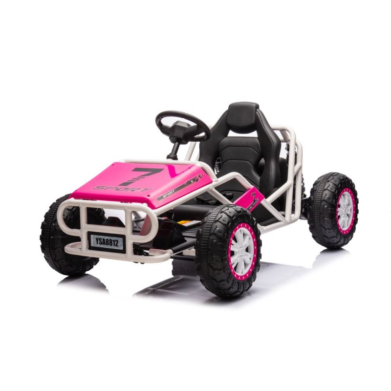 Buggy Eléctrico A8812 24V Rosa con Asiento de Cuero y Ruedas EVA