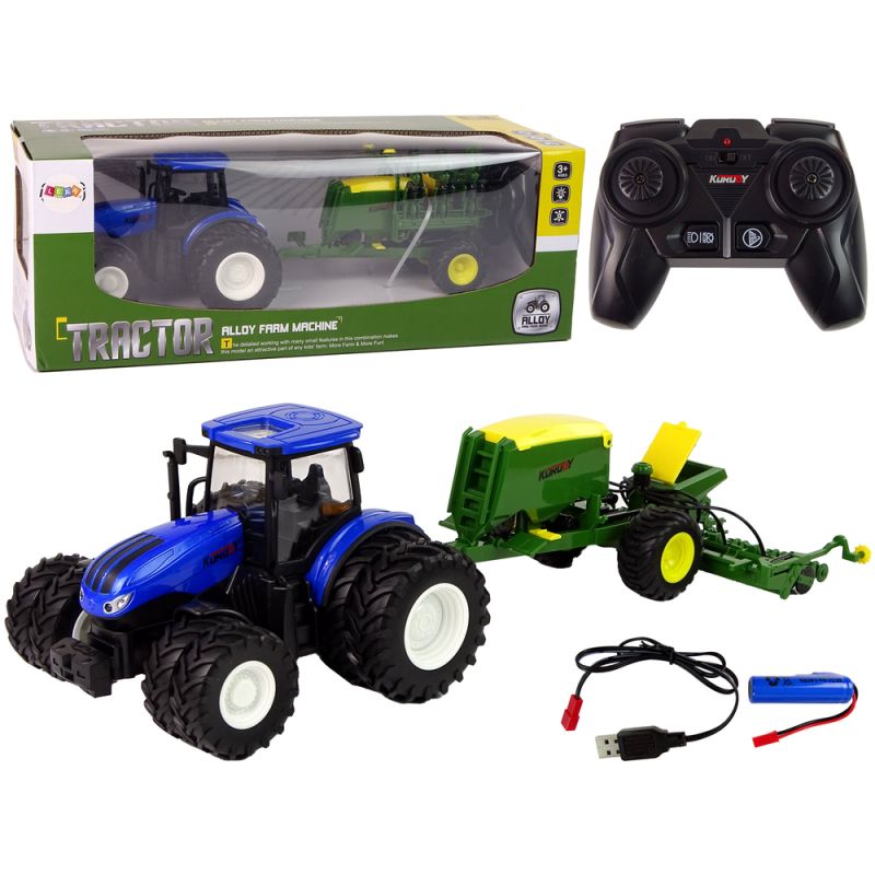 Tractor Azul con Empacadora a Escala 1:24 - Juguete Agrícola LEAN Toys - imagen 2