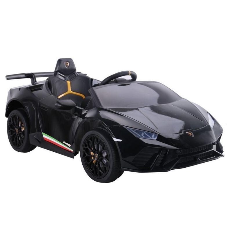 Coche eléctrico Lamborghini Huracán para niños, con 4 motores, control remoto y diseño llamativo.