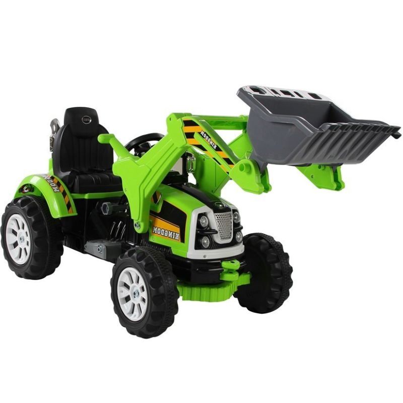 Tractor Excavadora Eléctrica Infantil Verde con Cubo Movible y Batería 12V - Velocidad hasta 6 km/h