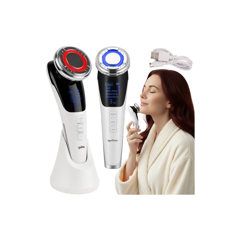 Masajeador Facial SOULIMA 5 en 1 – Mesoterapia sin Agujas, EMS Lifting, Luz LED, Frío y Calor