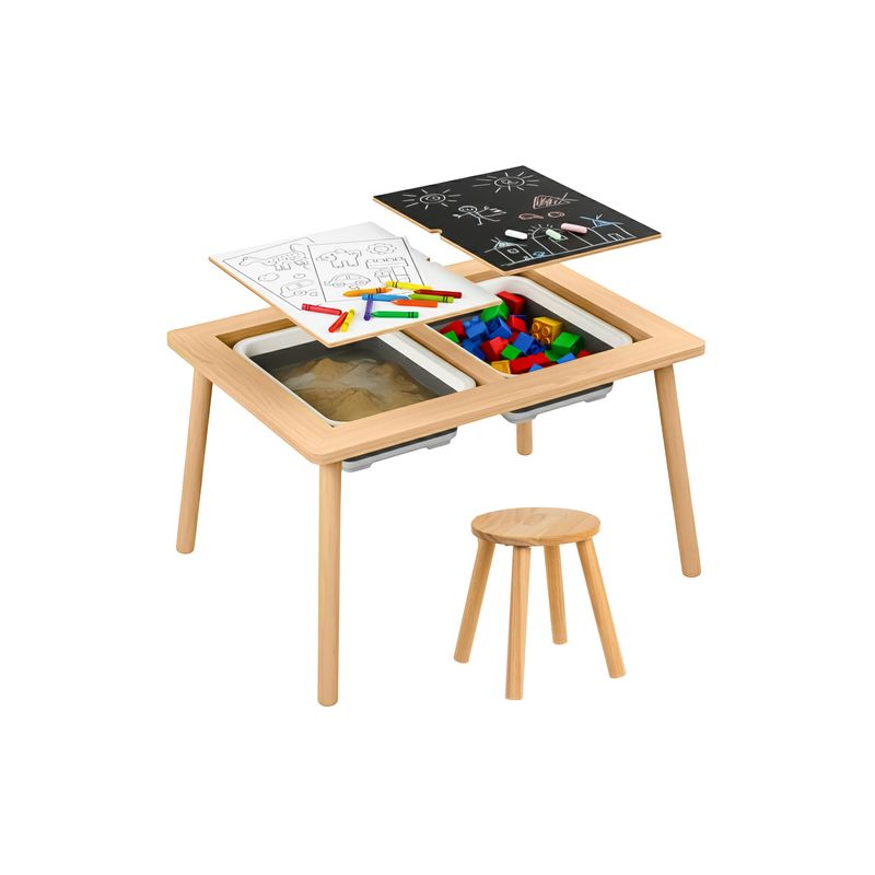 Mesa Sensorial Educativa de Madera XL para Niños + Silla – Mesa Montessori para Arena, Agua y Creatividad