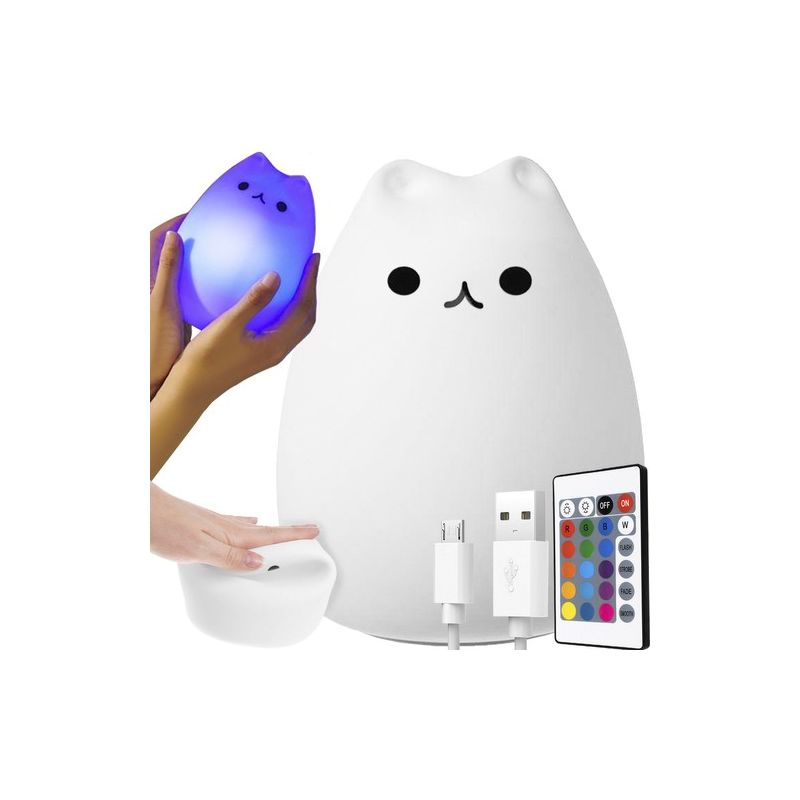 Lámpara de Noche RGB Gatito, con 9 modos de Brillo y 16 colores a elegir