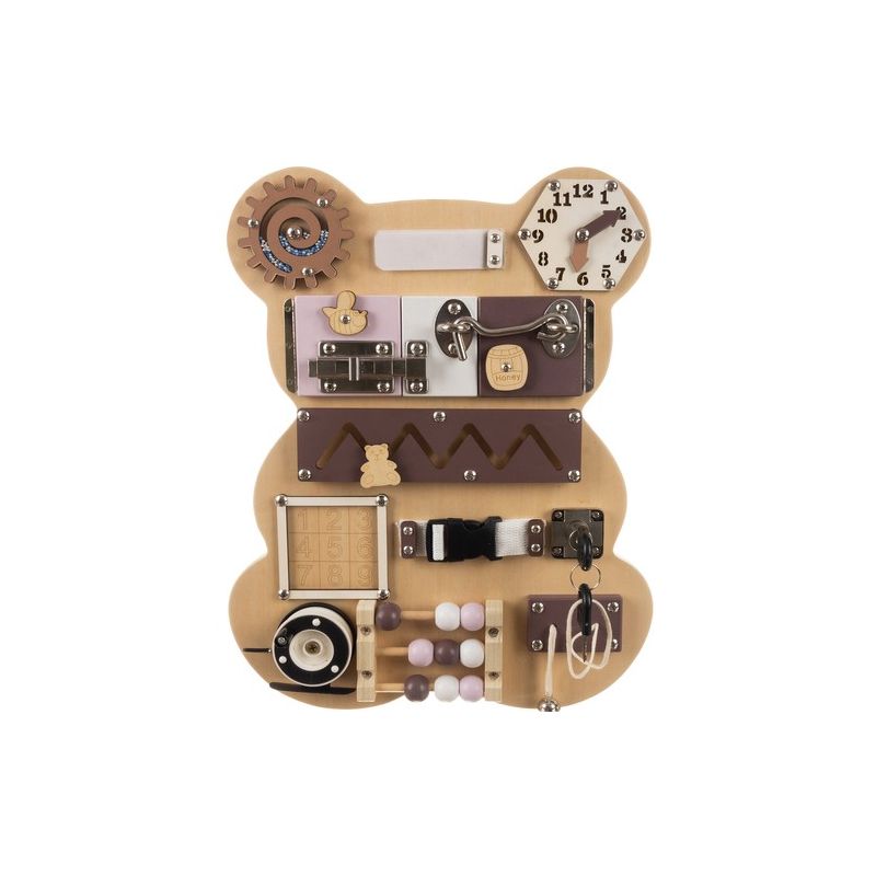 Tablero de Manipulación Kruzzel - Oso Teddy 14en1: Herramienta Educativa de Madera y Metal