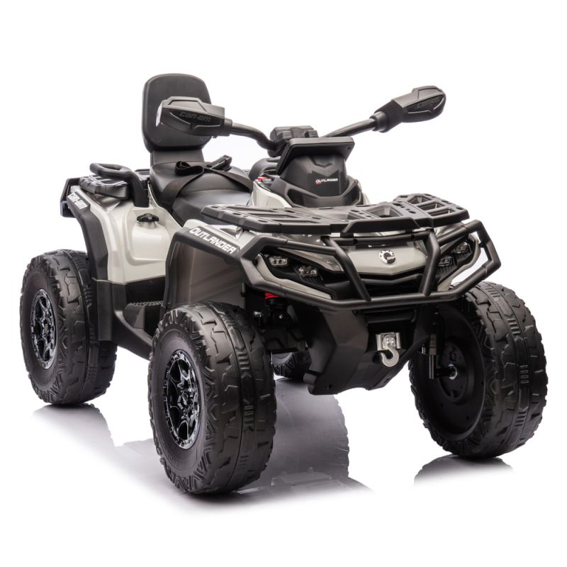 Quad eléctrico infantil Can-Am Outlander 4x4 DK-CA005 con batería 24V, ruedas EVA y asiento de cuero ecológico, color gris.