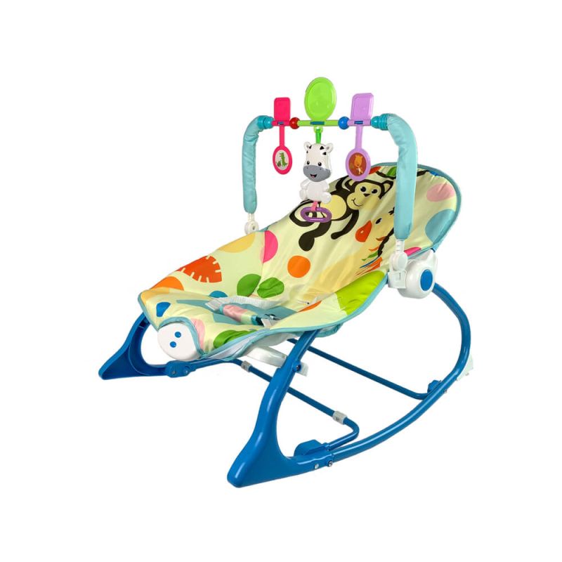 Mecedora Infantil 2 en 1 Azul Cebra - Vibraciones y Sonidos