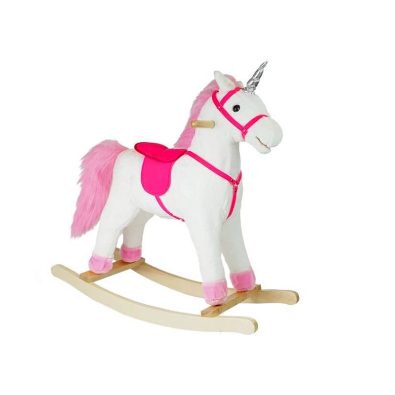 Caballito Balancín Unicornio Blanco con Sonidos y Movimiento de Hocico y Cola – 74 cm