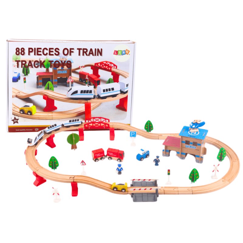 Set de Vías de Tren de Madera con 88 Piezas - Locomotoras, Edificios y Accesorios - imagen 2