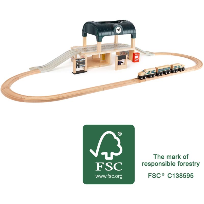 Estación de Trenes de Madera con Accesorios 