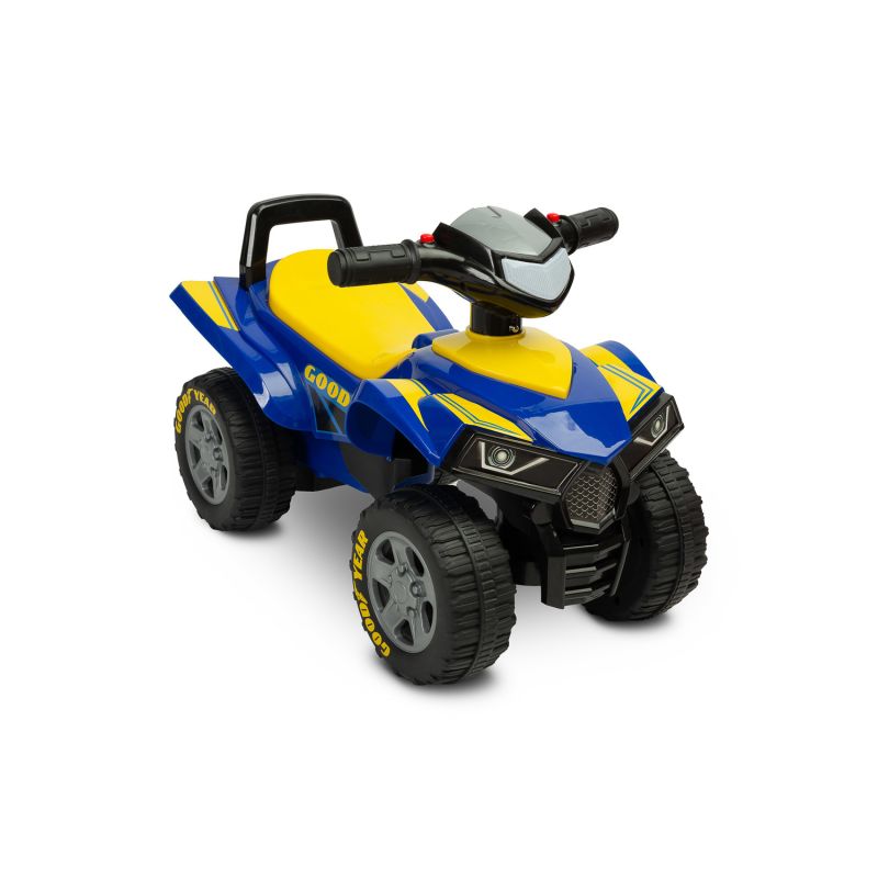Correpasillos Goodyear Quad Ride-On - Niños de 1 a 3 Años – Sonidos, Volante Giratorio y Almacenaje-Azul